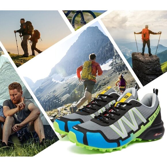 Mens  Green Waterproof Walking Hiking Running Non-Slip All-Terrain Shoes - Picture 6 of 7